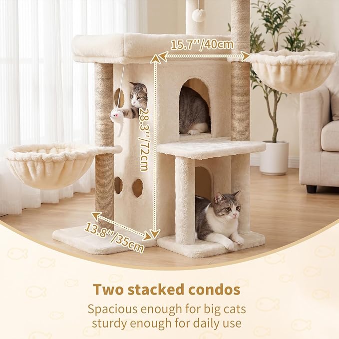 Heybly Cat Tree with Reinforced Big Base, 41.3-Inch Sturdy Cat Tower - Image 3