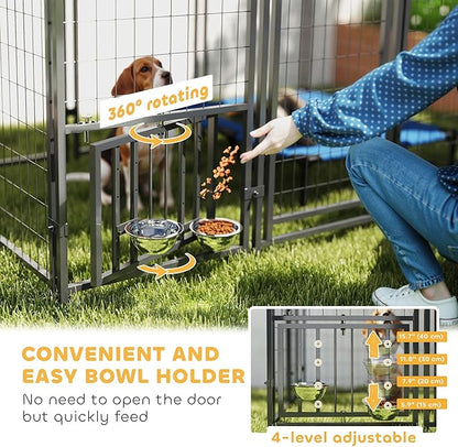 PawHut Outdoor Dog Kennel with Roof, Adjustable Bowls, UV-Resistant & - Image 5