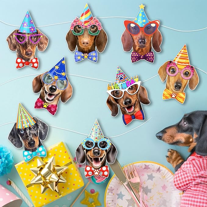 Dachshund Birthday Banner Garland — Photographic Weiner Dog Faces Birthday - Image 5