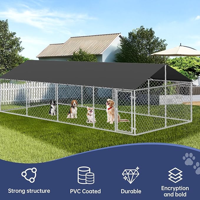 Petony 236"x 118" Outdoor Dog Enclosure Heavy Duty Dog Kennel House Mesh Dog - Image 2