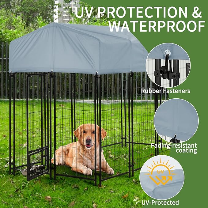 Dog Kennel Outside with Roof, Heavty Duty Welded Dog Crate Playpen with - Image 4