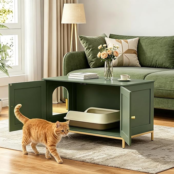Homhedy 35.4" L Cat Litter Box Enclosure, Cat Washroom Furniture - Image 2
