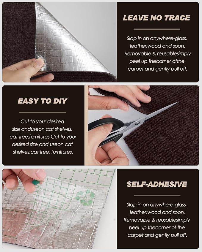 VIVOYAN 78.7"x15.8" Cat Scratch Mat, Trimmable Self-Adhesive Carpet, DIY Climb - Image 5