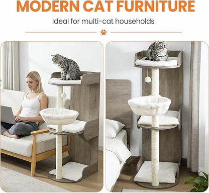 Modern Wood Cat Tree Tower for Indoor Large Cats, Cat Scratching Posts - Image 2