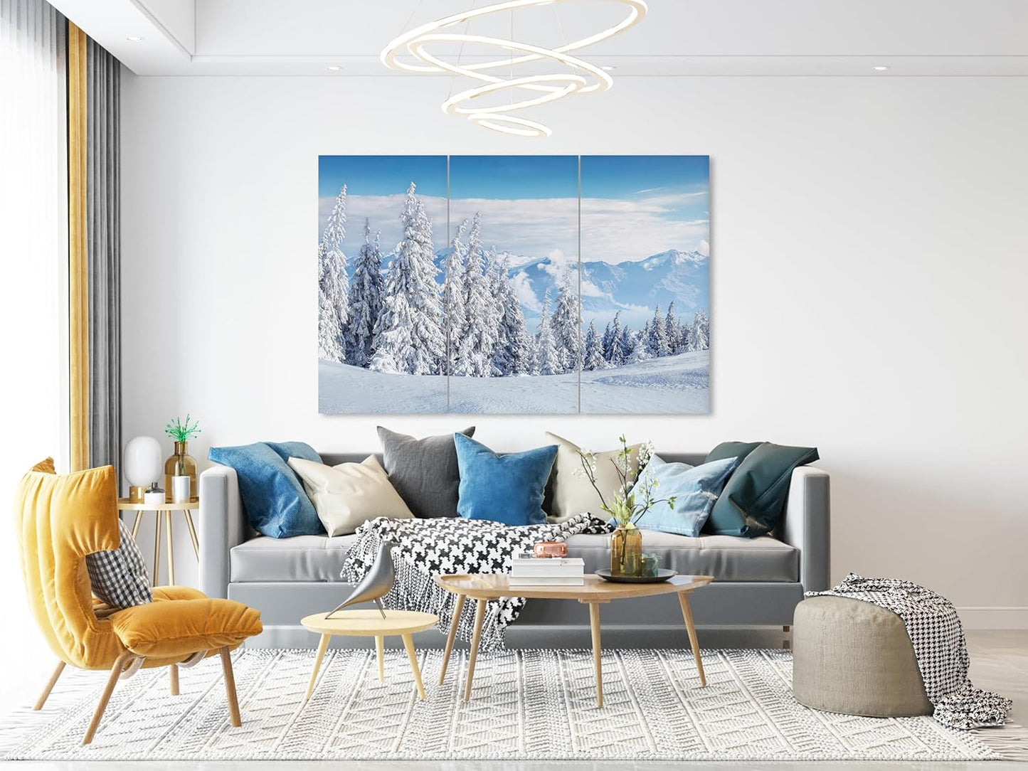 Nature Wall Art Prints - Ocean Forest Mountain Lake Canvas Landscapes - Small to Extra Large Living Room Bedroom Kitchen Bathroom Décor (Snow Covered Trees on Mountain, 47L" x 71W" - 3 panels)