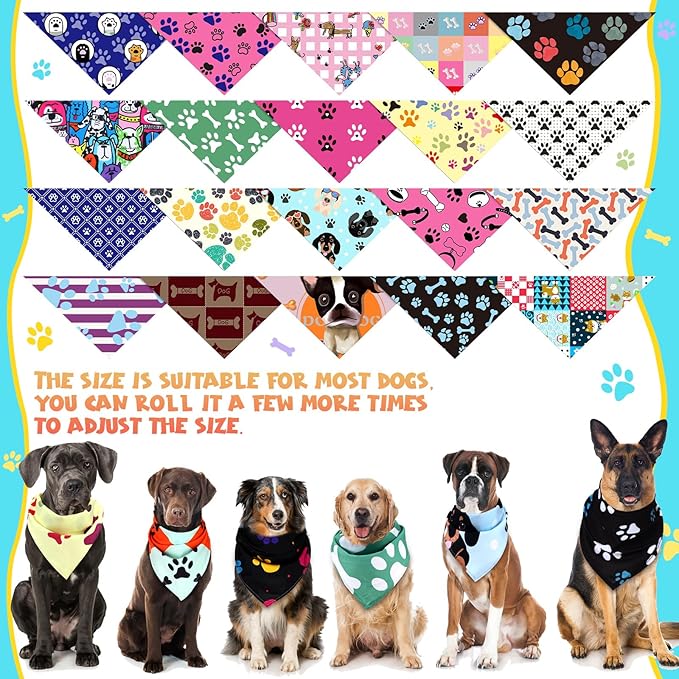 Huhumy 100 Pcs Paw Dog Bandanas Bulk Paw XL Pet Bandanas Colorful Triangle Pet - Image 3