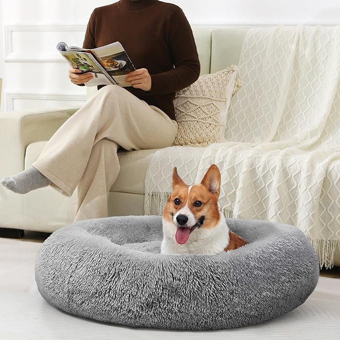 JOLLYVOGUE Dog Bed, Calming Anti-Anxiety Large Dog Bed, Fluffy Donut Cushion - Image 7