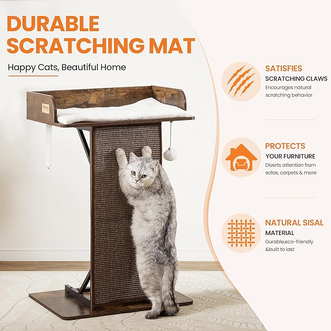 Modern Wood Cat Tree Tower for Indoor Large Cats, 33.8-Inch Tall Wooden Cat - Image 4
