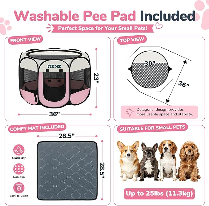 Dog Cat Playpen with Pee Pad, Portable Puppy Pet Crate Indoors - Image 2