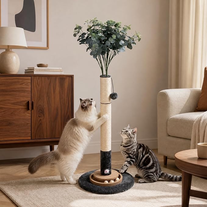35 Inch Cat Scratching Post, Eucalyptus Sisal Rope Cat Tree Tower by PAWALAYA