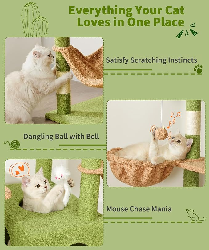 AMHANCIBLE Cactus Cat Tree, 70 Inch Tall Cat Tower - Image 6