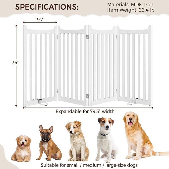 Yaheetech 36" H Extra Tall Freestanding Pet Gate 4-Panel Wooden Dog Fence - Image 3