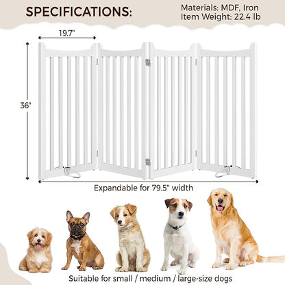 Yaheetech 36" H Extra Tall Freestanding Pet Gate 4-Panel Wooden Dog Fence - Image 3