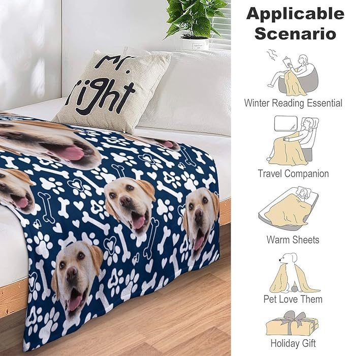 Personalized Dog Blanket with Name Customized Paw Prints Pet Blanket Loss - Image 3