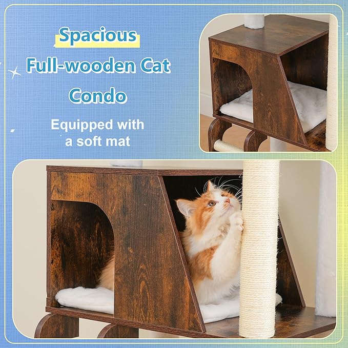 Hey-brother Wooden Cat Tree, 69.7 inch Cats Furniture Tower - Image 7