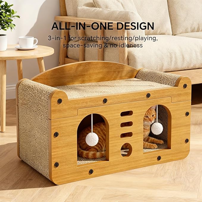 Cat Scratcher House, 2-in-1 Cardboard Cat House - Image 5