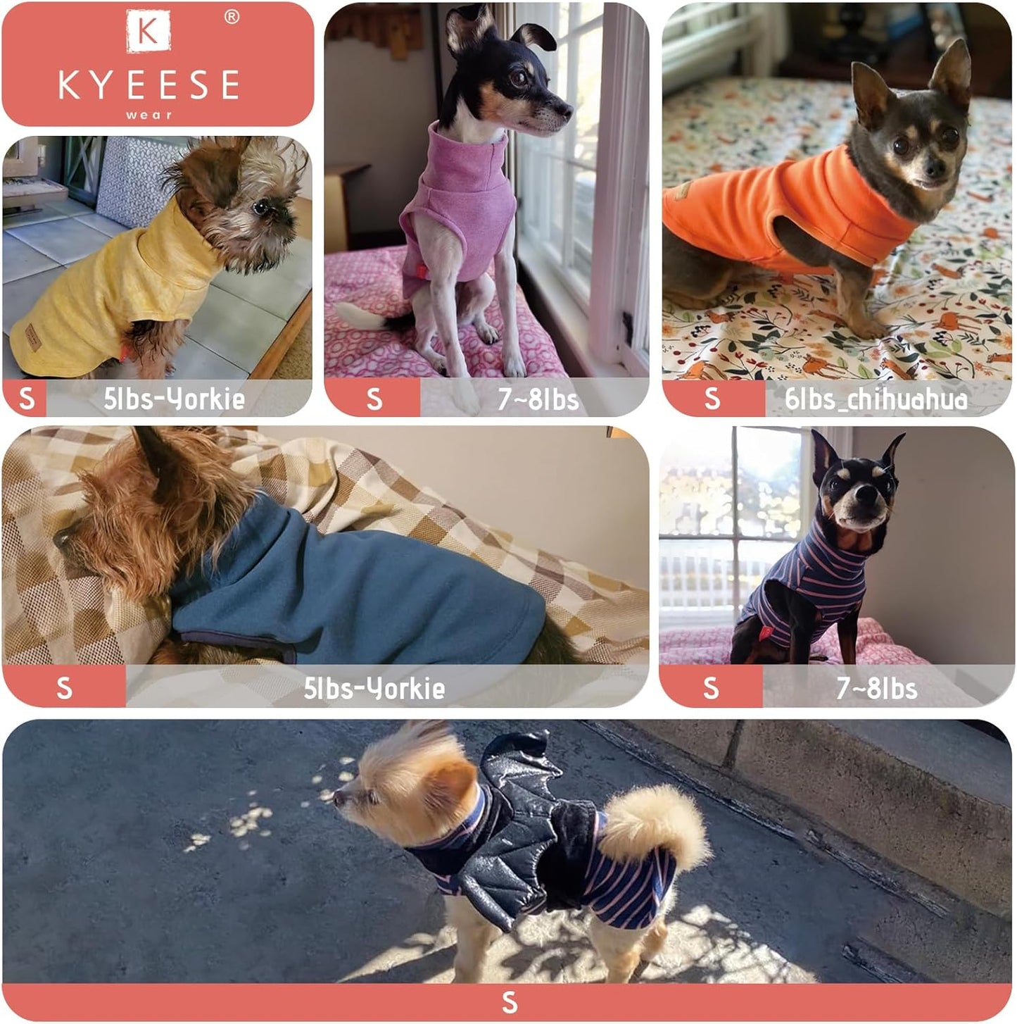 KYEESE 2Pack Dog Sweater Warm Pets Fleece Sweater Turtleneck Dog Outfit for Small Dogs Boy Girl Soft Lightweight Dogs Clothes Comfy Sleeveless Doggie Sweatshirt Stretchy Pet Coat Red,S