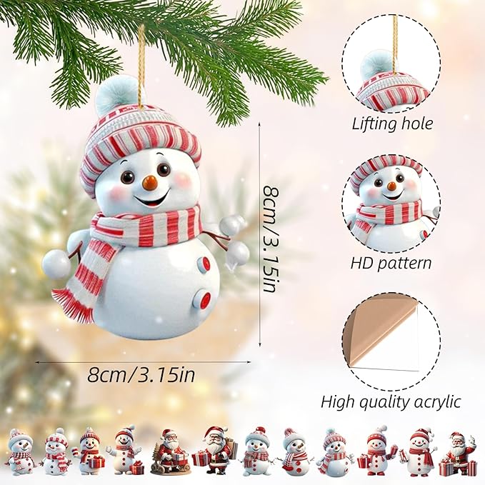 12 Pcs Christmas Tree Decorations Xmas Snowman Hanging Ornaments Cute Cartoon - Image 2