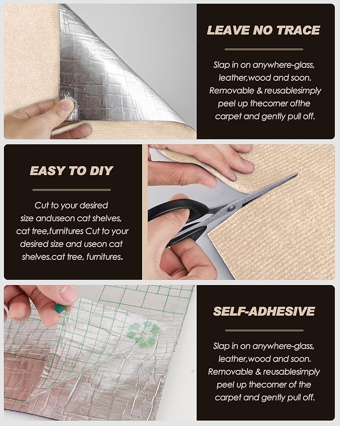 Cat Scratch Furniture Protector, Trimmable Self-Adhesive Carpet, DIY Climb Cat - Image 5