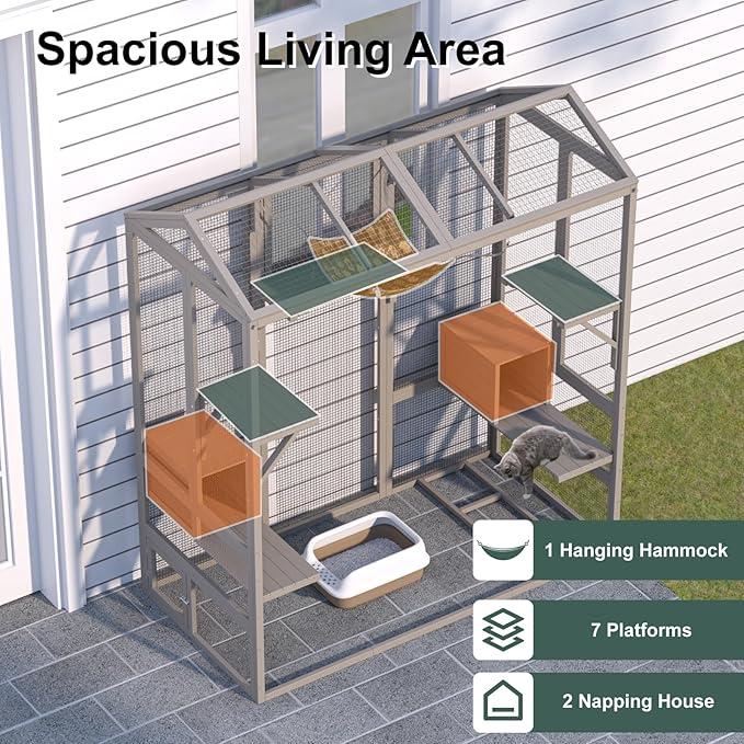 TIMHAKA Large Catio Outdoor Cat Enclosure, 71 inch Cat Catio - Image 2