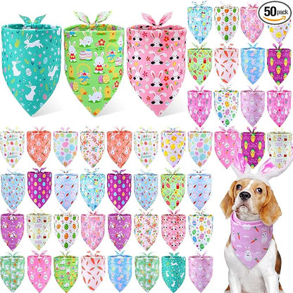 Preboun 50 Pcs Easter Dog Bandanas Bulk Bunny Dog Bandanas by Preboun