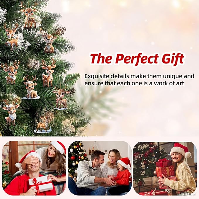 9 Pcs Christmas Ornaments Cute Reindeer Xmas Tree Decorations Acrylic Winter - Image 7