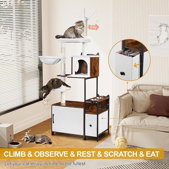 Snughome Cat Tree with Litter Box Enclosure, 3-in-1 Modern Cat Tower - Image 4