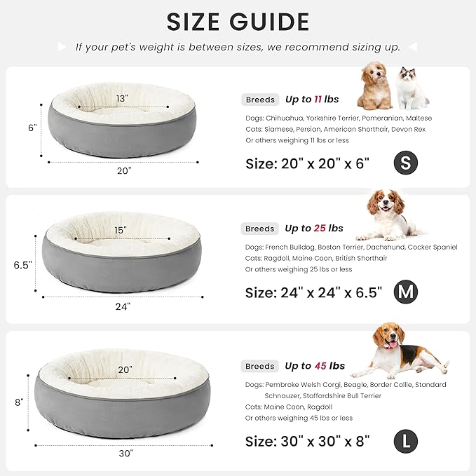Love's cabin Round Donut Cat and Dog Cushion Bed, 20in Bed - Image 3
