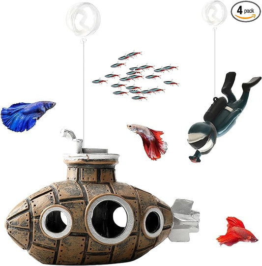 Floating Fish Tank Decoration, LittleCute Retro Submarine AquariumDecoration by SUPTEC%C2%AE