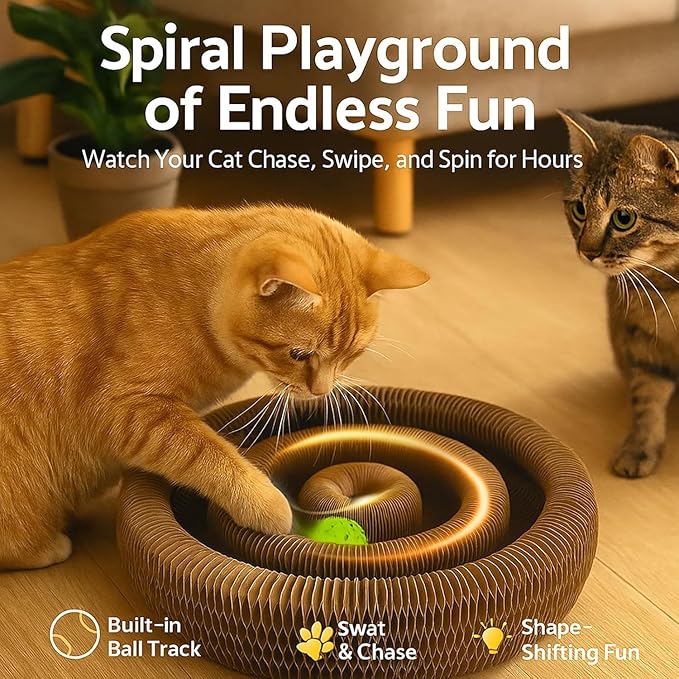 Interactive Cat Toy, Kitty Curls Cat Scratcher, Twisty Paws Cat Scratching Post - Image 3