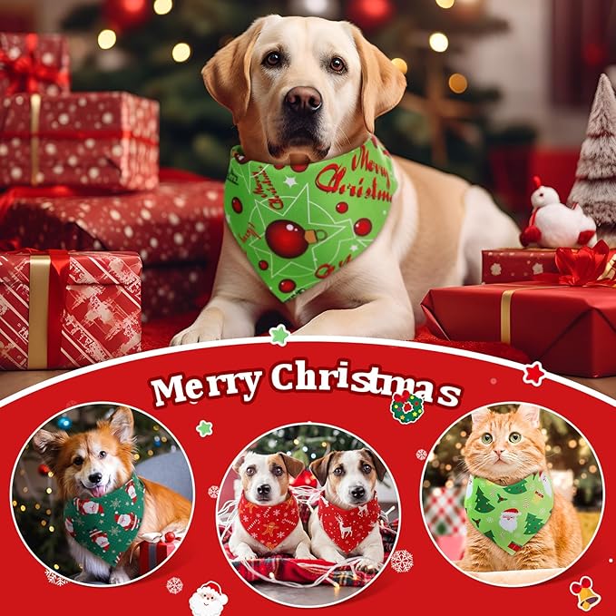 Preboun 50 Pcs Christmas Dog Bandanas Bulk Red and Green Bandanas - Image 6