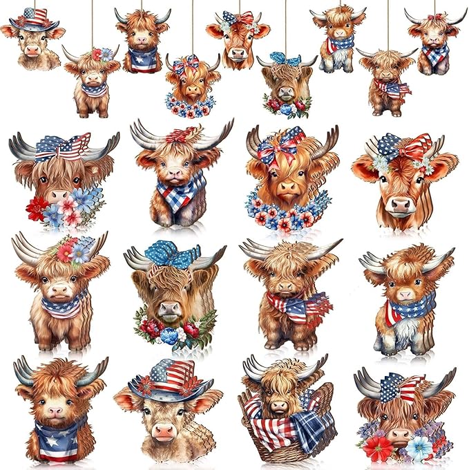 12 Pcs 4th of July Patriotic Wood Ornaments Hanging Decoration 250th - Image 7
