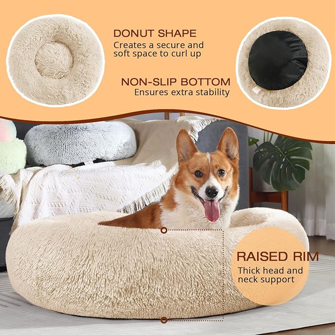 JOLLYVOGUE Dog Bed, Calming Anti-Anxiety Large Dog Bed, Fluffy Donut Cushion - Image 5