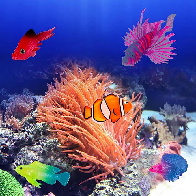 Weewooday 7 Pieces Artificial Fish Colorful Fake Fish Glowing Effect Aquarium - Image 6