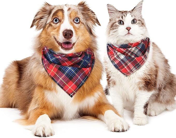 Honoson 6 Pieces Triangle Dog Bandana Dog Scarf Plaid Printing Adjustable Bibs - Image 2