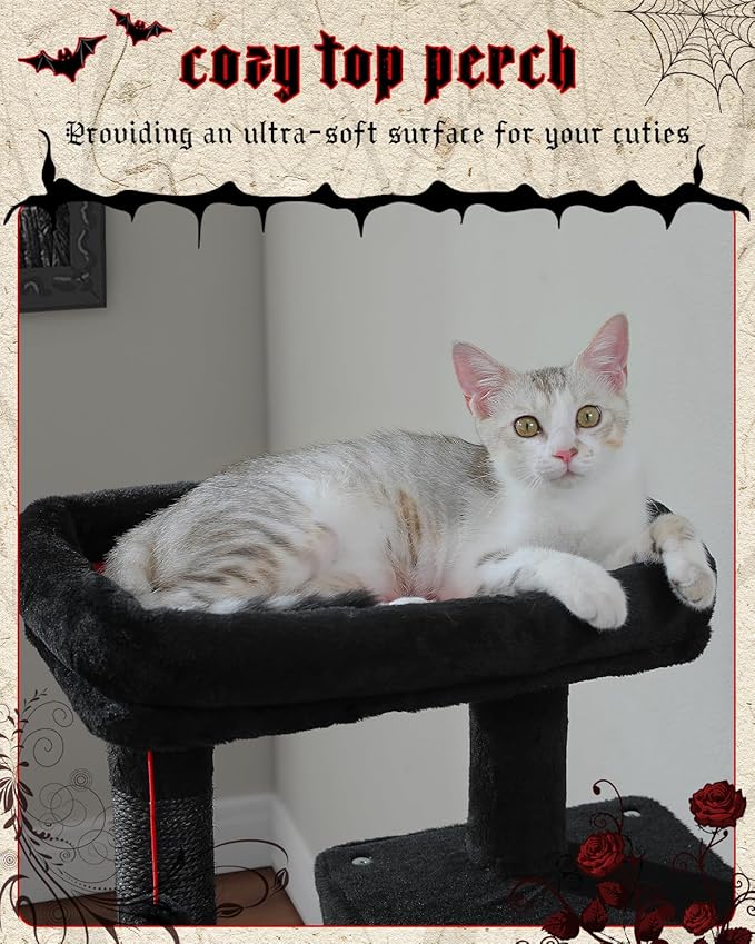 MUTTROS Gothic Cat Tree with Super Large Hammock, 45.7" Black Cat Tower with - Image 4