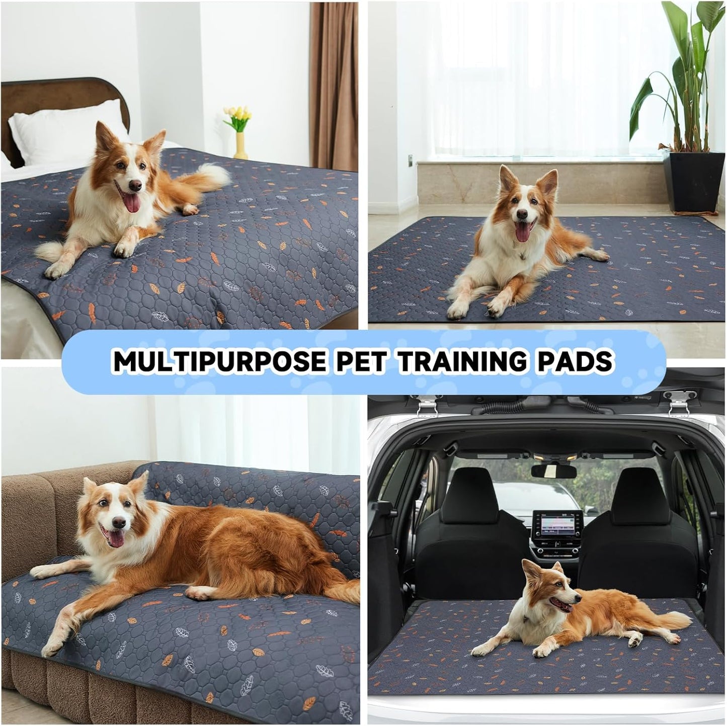 Sunheir Washable Pee Pads for Dogs Large 48" x 48" 2-Pack Reusable Puppy Pads Pet Training Pads, Absorb Dog Mats, Whelping Pad, Non-Slip Protects Against Urine Leakage (Leaves - Green, 48x48)