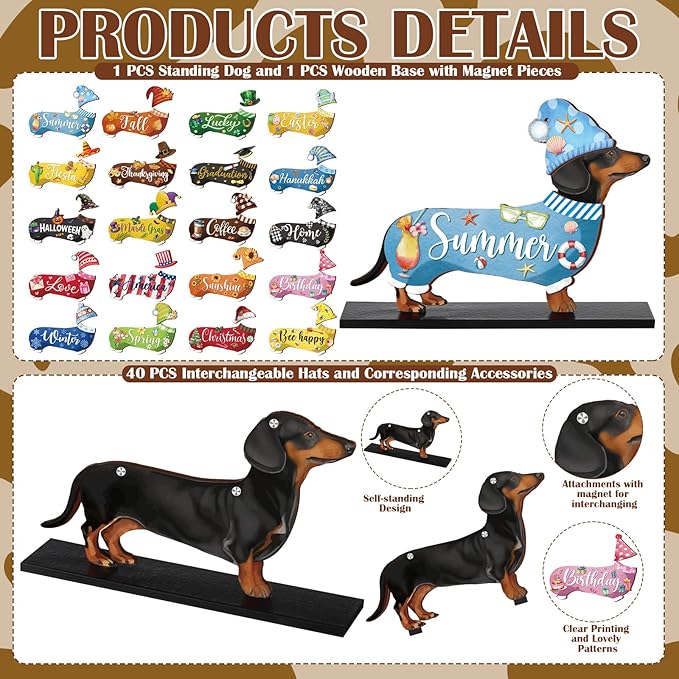 42 Pcs Interchangeable Summer Dachshund Holiday Wiener Dog Decor Seasonal - Image 3