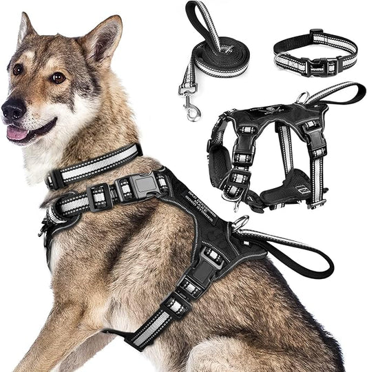 WINSEE Pet Harness Collar and Leash Set, All-in-one Reflective Dog Harness No by WINSEE