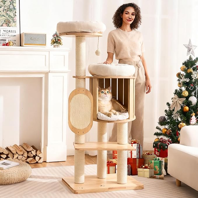 Modern Solid Wood Cat Tree for Indoor Cats Large Adult, 50in Tall Cat Tower - Image 9