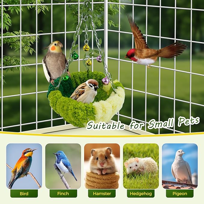 Admaison Bird Nest with Bell for Cage, Plush Hanging Bird Bed for Parakeet - Image 7