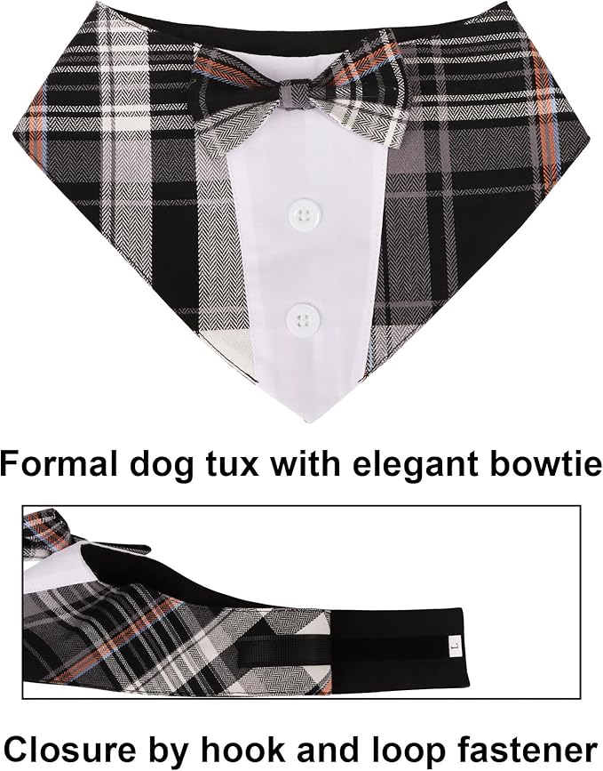 ADOGGYGO Black Dog Tuxedo Bandana, Plaid Bow Tie Collar, Adjustable Black Plaid - Image 5