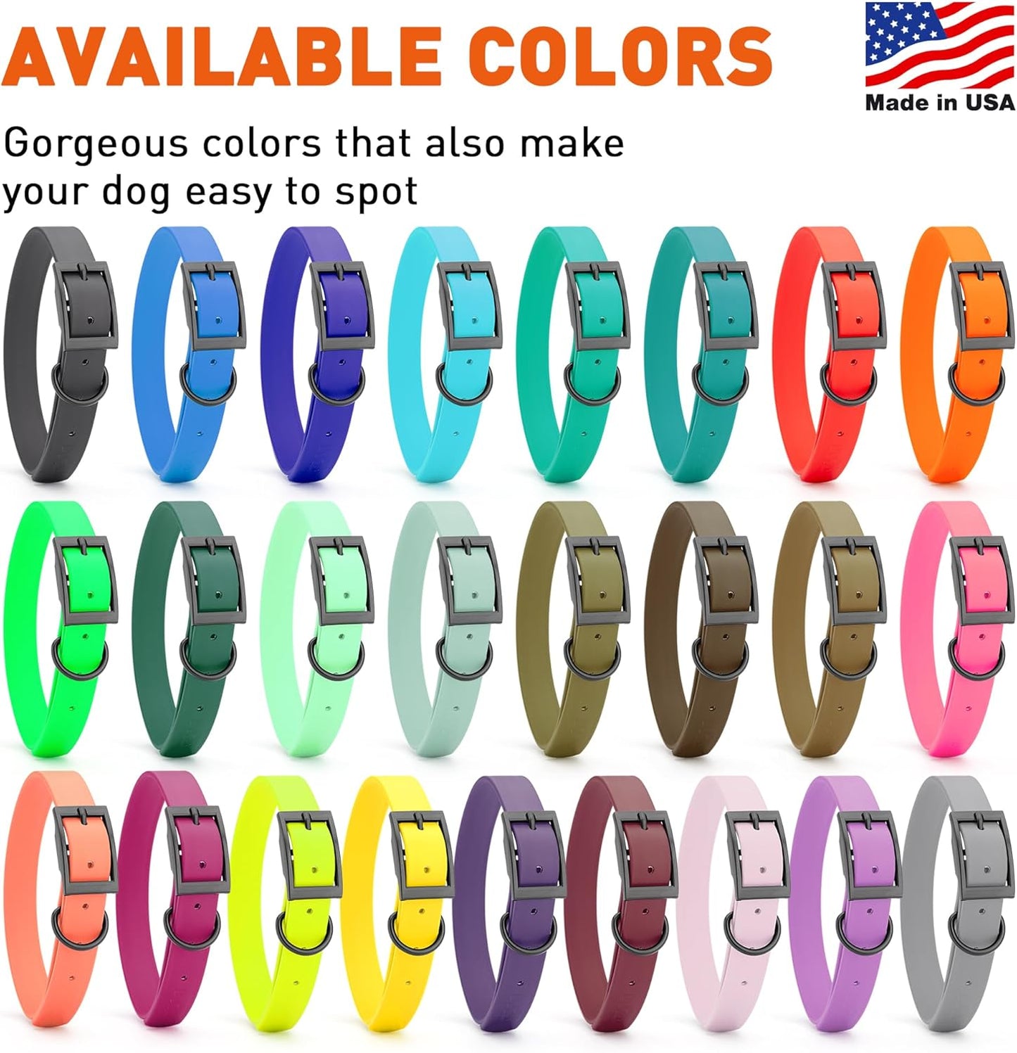 Dogline Biothane Waterproof Dog Collar Strong Coated Nylon Webbing with Black Hardware Odor- Proof for Easy Care Easy to Clean High Performance Fits Small Medium or Large Dogs, Olive Drab Green