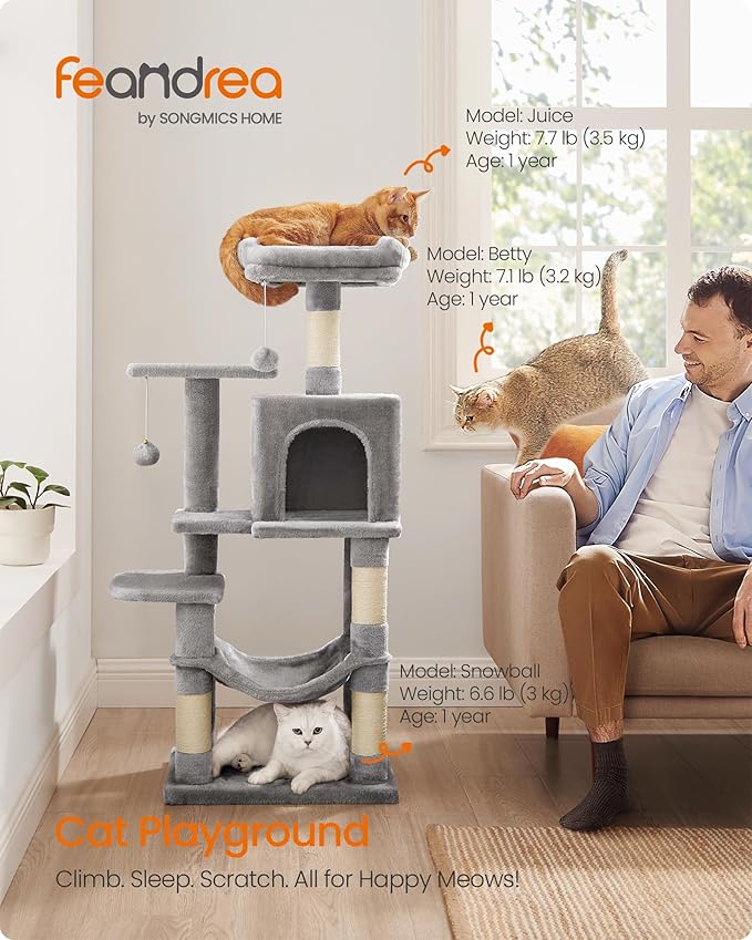 Feandrea Cat Tree, 44.1-Inch Cat Tower, Plush Multi-Level Condo - Image 2