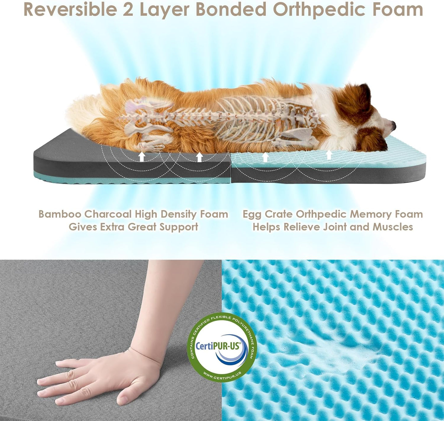 EHEYCIGA Foldable XXL Dog Bed, Faux Fur Fluffy Pet Couch Bed for Extra Large Dogs, Orthopedic Calming Memory Foam Big Pet Bed, Washable Soft Pet Sofa Bed with Non-Slip Bottom, Brown, 54"x38"x7.5"