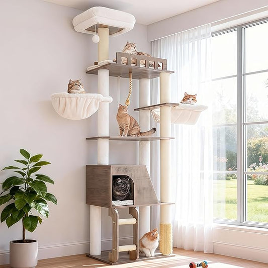 Hey-brother Wooden Cat Tree, 69.7 inch Cats Furniture Tower by Hey-brother