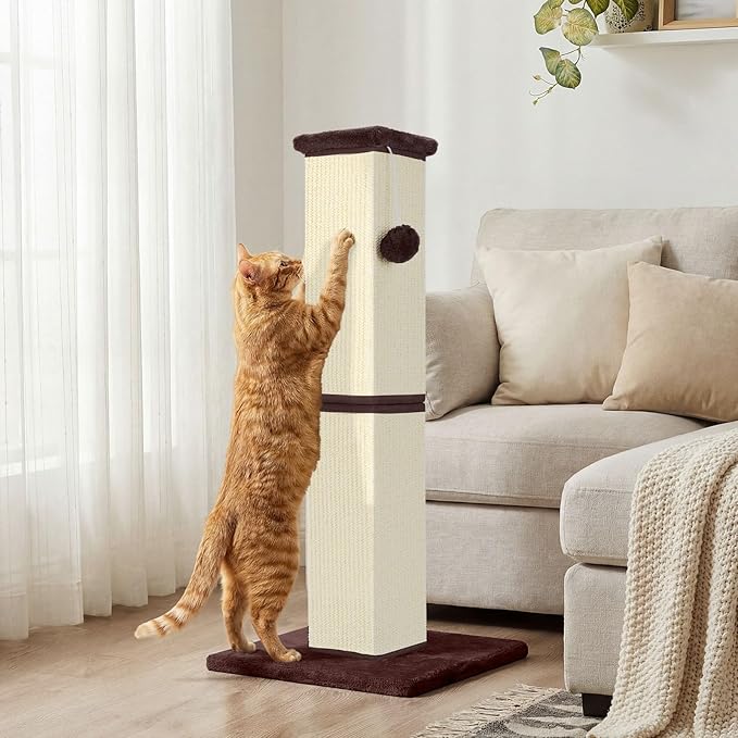Cat Scratching Post 32 Inch for Indoor Large Cats and Kitten, Nature Sisal Tall - Image 5