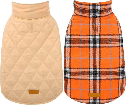Kuoser Waterproof Dog Coat, Reversible Dog Jacket for Large Dogs, Adjustable Durable Doggie Winter Coat for Groowing Puppies Warm Puppy Cold Weather Apparel, Orange L