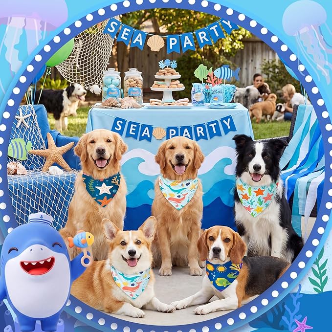 Tallew 60 Pcs Sea Animals Dog Bandanas Bulk Ocean Summer Blue Charm Kerchief - Image 4