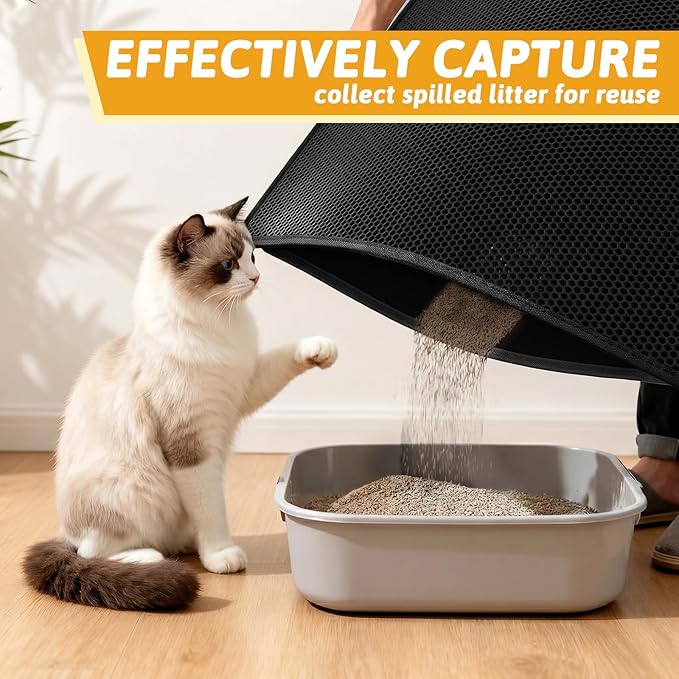 Pieviev Cat Litter Mat Double Layer Waterproof Urine Proof Trapping Mat 1 Pack) - Image 3